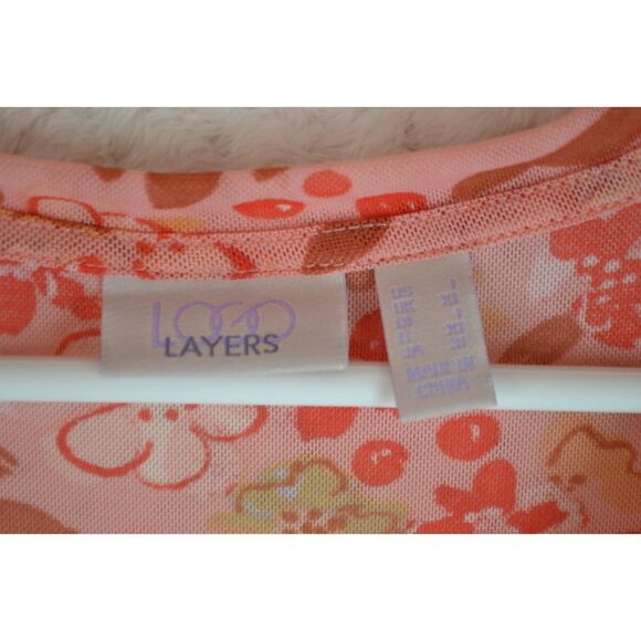 LOGO Layers Lori Goldstein Women's Large Pink Printed Sheer Ruffled Hem Tunic - Picture 4 of 12